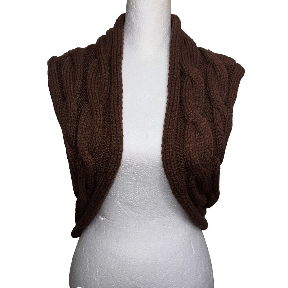 Faded Glory Brown Cable Knit Shrug Vest M Made in USA Boho Y2K Coquette Open